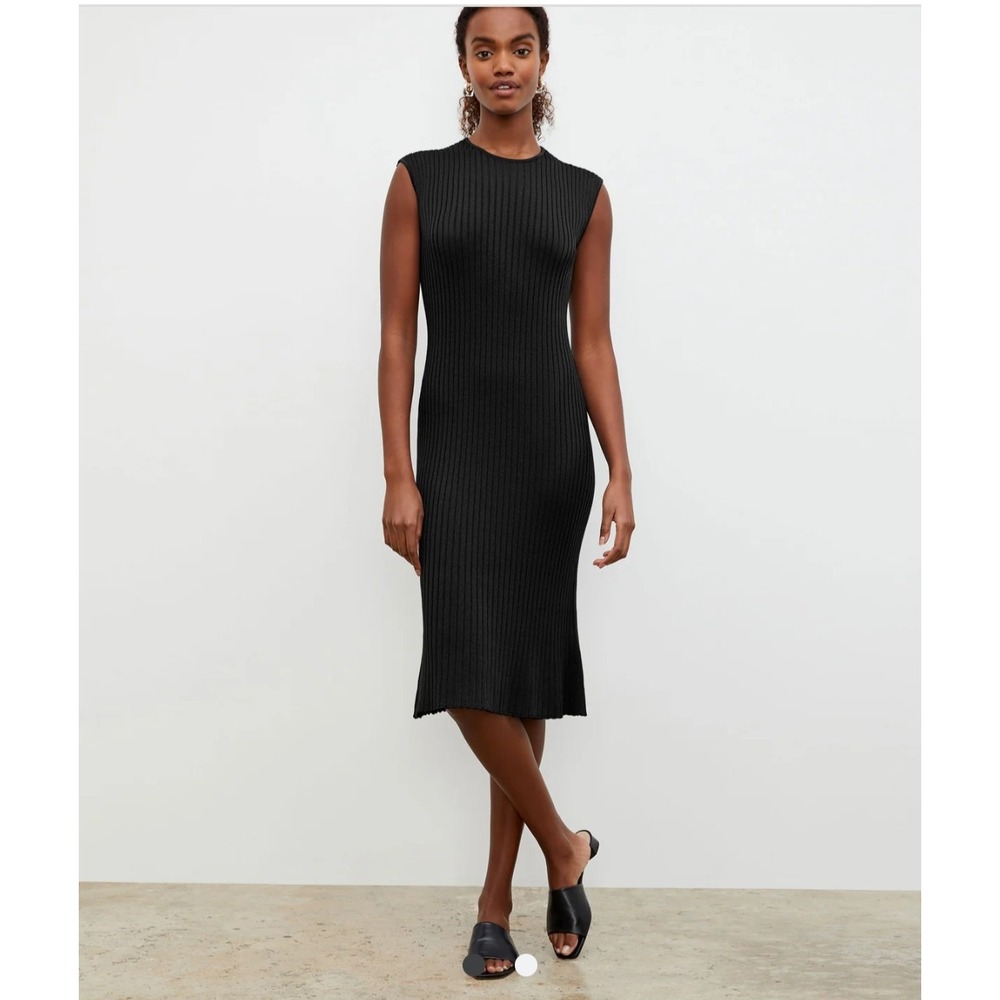 M.M.LaFleur Dylan Ribbed Knit Dress Black Sleeveless XXL Crew Neck Midi Slim Fit